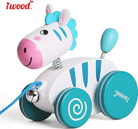 iwood Pull-Along Toy Push Toy Zebra made of Wood for 12++ Months