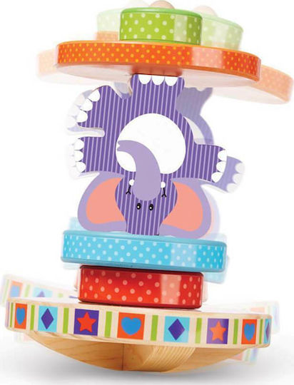 Melissa & Doug Jucărie de Stivuire Elefant cu bază balansantă din Lemn pentru 24++ Luni