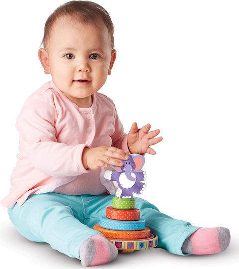 Melissa & Doug Jucărie de Stivuire Elefant cu bază balansantă din Lemn pentru 24++ Luni