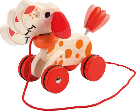 Joueco Pull-Along Toy Puppy with Wheels made of Wood for 12++ Months