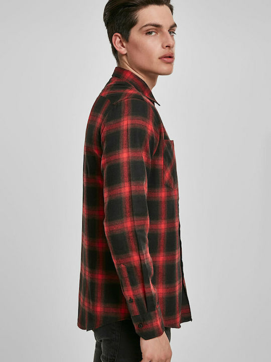 Long-sleeved Flannel Shirt Checked Burgundy