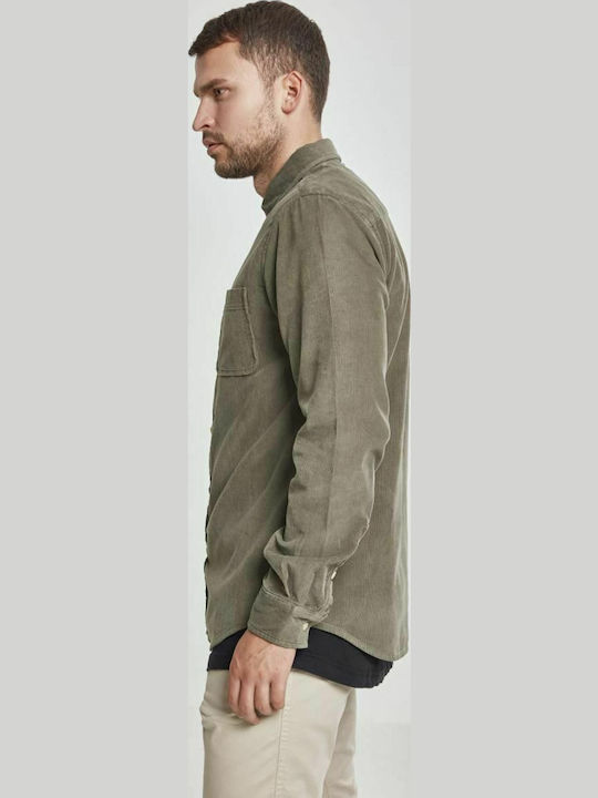 Μακρυμάνικo Κοτλέ Πουκάμισο σε Κανονική Γραμμή Χακί