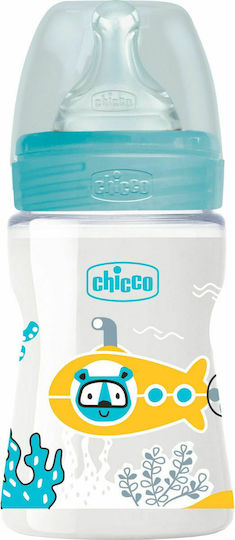 Chicco Plastic Baby Bottle Well Being Anti-Colic with Silicone Nipple for 0+, 0+ m, months Light Blue Submarine - Ciel 150ml