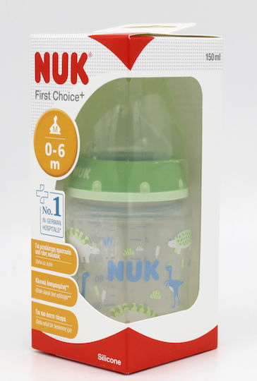 Nuk Plastic Baby Bottle First Choice Plus Anti-Colic with Silicone Nipple for 0-6 months Green Dinosaurs - Green 150ml 10.743.749