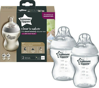 Tommee Tippee Сет Пластмасови Биберони Closer to Nature Против Колики със Силиконова Зърнала за 0+, 0+ m, месеци 260мл 2бр