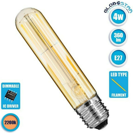 GloboStar Λάμπα LED 4W 135mm για Ντουί E27 και Σχήμα T30 Θερμό Λευκό 360lm Dimmable