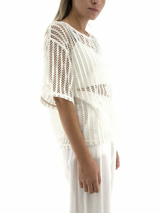 Damen Sommer Bluse Kurzärmelig Weiß