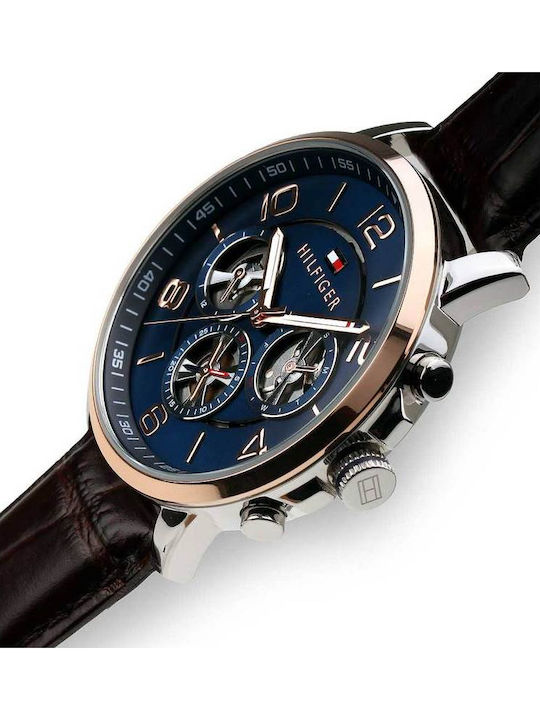 Tommy Hilfiger Keagan Men's Watch 45mm Chronograph Battery with Brown Leather Strap