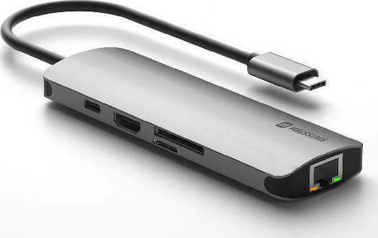 Swissten USB-C Докинг станция с HDMI 4K PD Етърнет Сив (44040103)