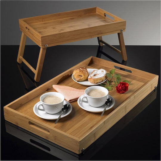 Leone Bamboo Rectangular Bed Tray made of Bamboo with Handles in Brown Color 44x27x5cm S0069 1pcs
