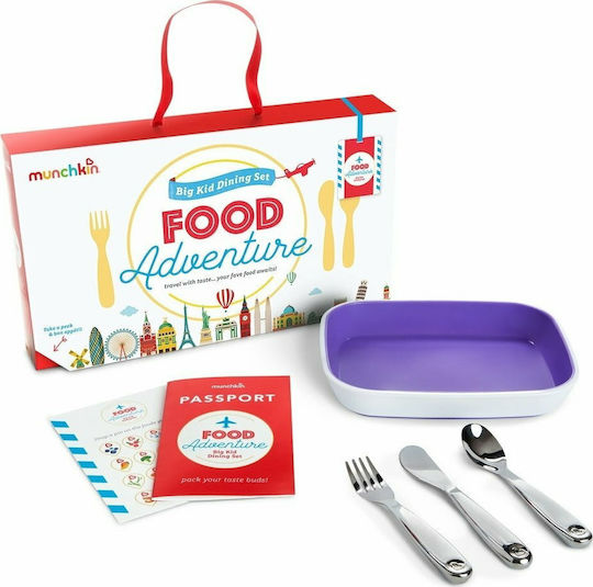 Munchkin Feeding Set Food Adventure Big Kid Dining Set made of Plastic with Non-Slip Base Purple 4pcs