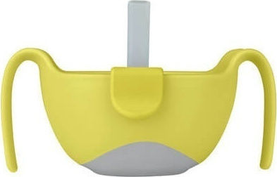 B.Box Παιδικό Ποτηράκι με Λαβές και Καλαμάκι "Bowl Straw" από Πλαστικό Κίτρινο για 6m+