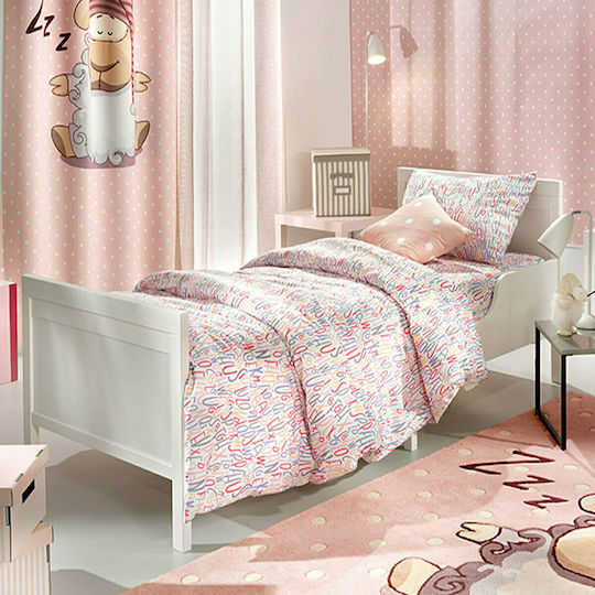 Saint Clair Σετ Σεντόνια Μονά Βαμβακερά Letters Pink 160x250cm 3τμχ