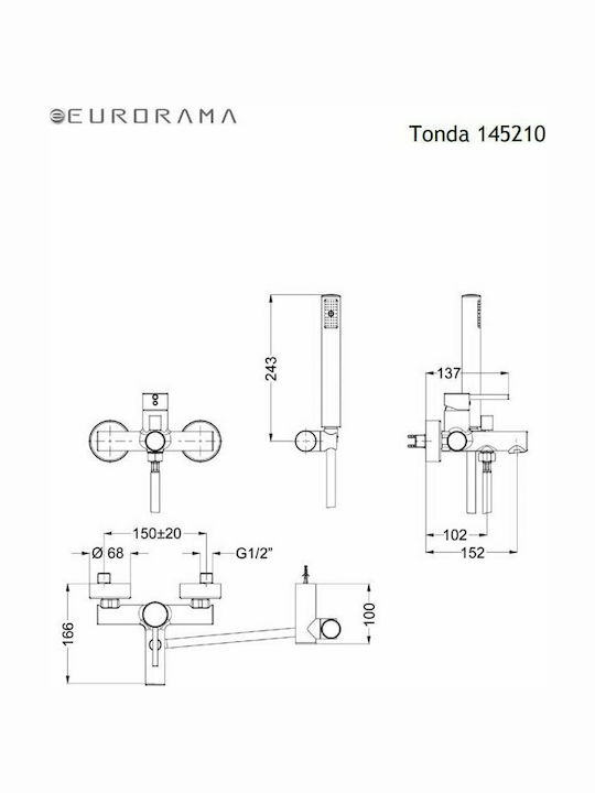 Eurorama Tonda Mischung Bade- / Duscharmatur Badewanne Komplettes Set Silber