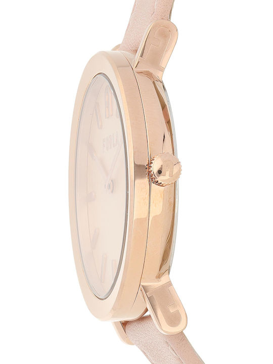 Furla Minimal Shape Damen Uhr mit Rose Gold Lederarmband