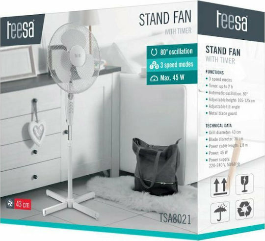 Teesa Pedestal Fan 45W Fan Diameter 43cm White