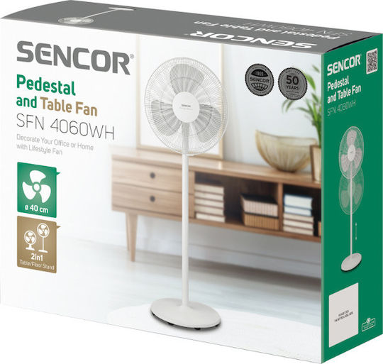 Sencor Ανεμιστήρας Ορθοστάτης 50W Διαμέτρου 40cm Λευκός