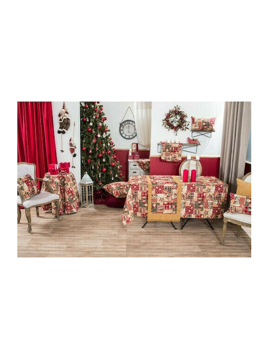 Teoran Tinsel Christmas Tablecloth Round Fabric Red D180cm.