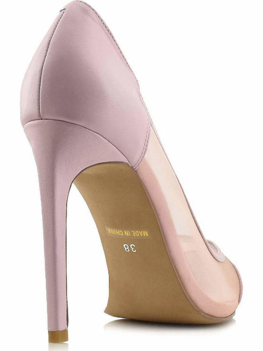 Mesh Δερμάτινες Μυτερές Νυφικές Γόβες με Τακούνι Στιλέτο Ροζ