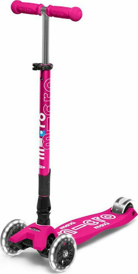 Micro Kids Foldable Maxi Deluxe LED 3-Wheel Scooter for 5+ Years Pink