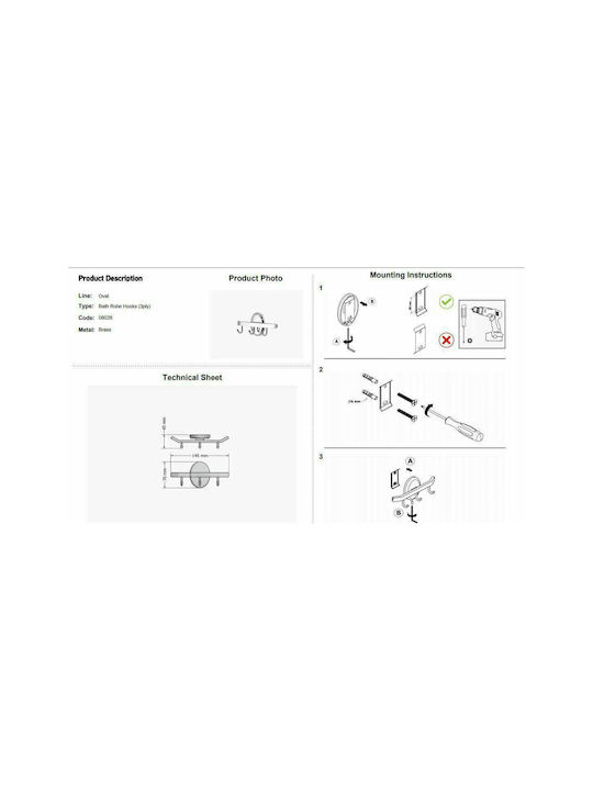 Sanco Oval 8028-A03 Haken Badezimmer Dreifach Schrauben Silber