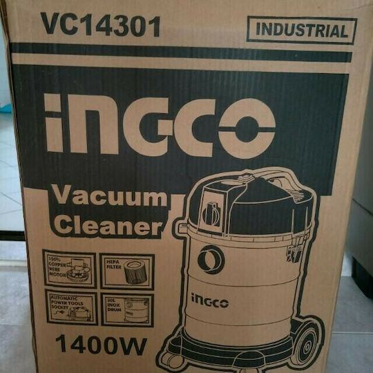 Ingco Staubsauger Flüssigkeiten / Feststoffe 1400W mit Kunststoff Behälter 30Es
