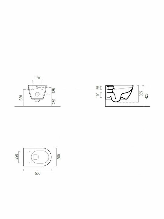 GSI Pura Swirl Flush Монтирана на стена тоалетна с Стройна Капак Софт Клоуз Ghiaccio