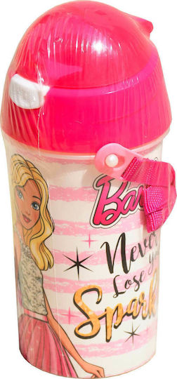 Gim Flip Pop Up Kids Water Bottle Barbie Plastic with Straw Pink 500ml