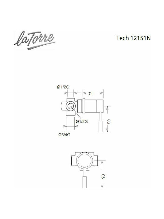 La Torre New Tech Μίκτης Μπαταρίας Εντοιχισμού Ντουζιέρας 3 Εξόδων Chrome