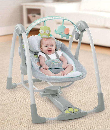 Bright Starts Handbuch Baby Relax Schaukel Swing 'n Go Portable Swing Hugs & Hoots mit Musik Grün für Kind bis 9kg