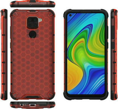 Hurtel Honeycomb Synthetic Back Cover Durable Red (Redmi Note 9)