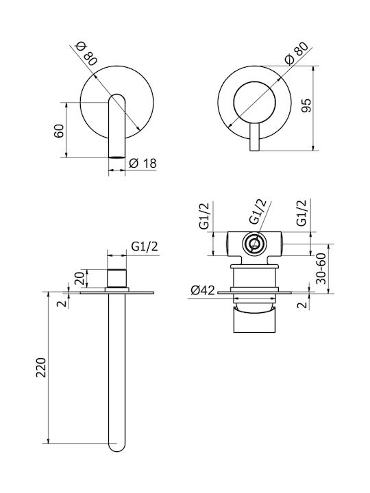 Teorema New Jabil Built-in Mixer & Spout Set for for Bathroom Sink 1 Exit Chrome