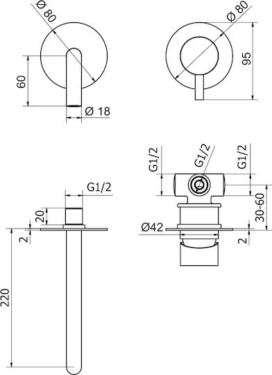 Teorema New Jabil Σετ Μίκτης & Στόμιο Εντοιχισμού για Νιπτήρα 1 Εξόδου Chrome