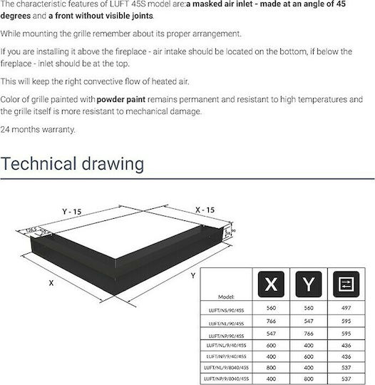 Kratki Γωνιακή Περσίδα Τζακιού 40x60x9cm Γκρι