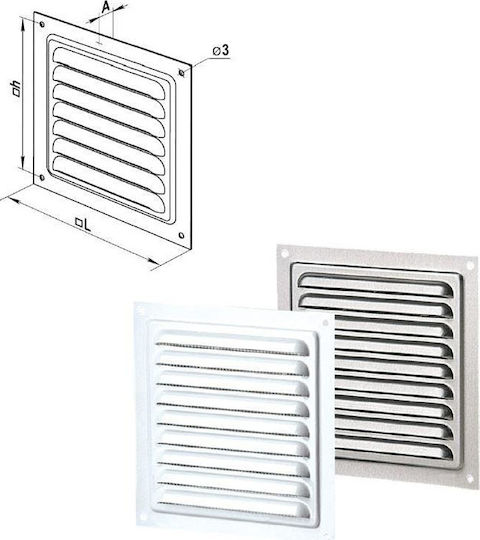 Vents Vent Louver 20x20cm Square with Screen White