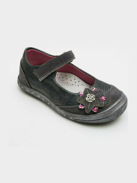 Meridian Shoes Kids Anatomic Leather Ballerinas with Hoop & Loop Closure Gray