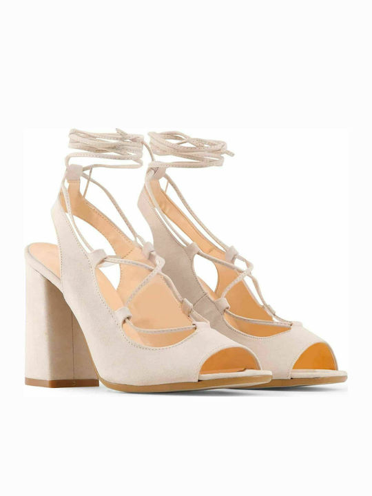 Made In Italia Women's Sandals Linda Beige with Chunky High Heel LINDA