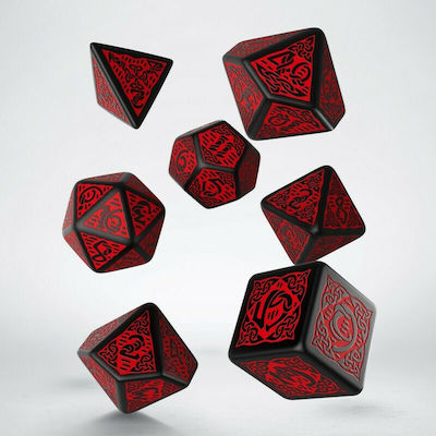 Q Workshop Celtic 3D Dice Set Zaruri Roșu și Negru Revizuit 7 bucăți SCER06