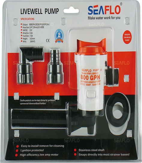 Seaflo Automatic Bait Pump for Boat with Angled Hose 350GPH 12V 12V