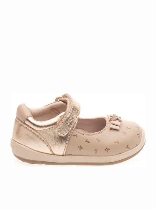Kids Leather Ballerinas with Hoop & Loop Closure Pink