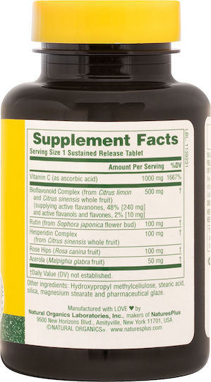 Nature's Plus Super C Complex Vitamin for Immune Support Skin & Antioxidant Action 1000mg 60 Tablets