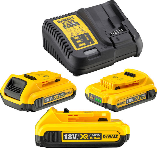 DEWALT Set 3 Baterii Unelte Litiu 18V Capacitate 2Ah cu Încărcător