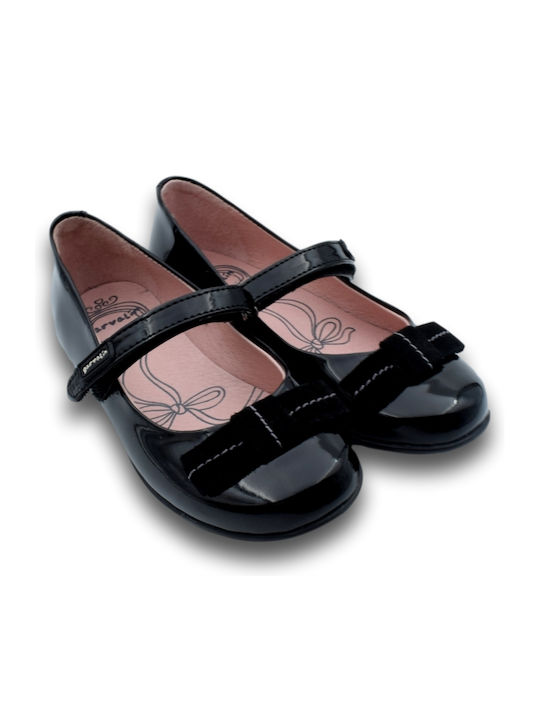 Kids Anatomic Patent Leather Ballerinas with Hoop & Loop Closure Black