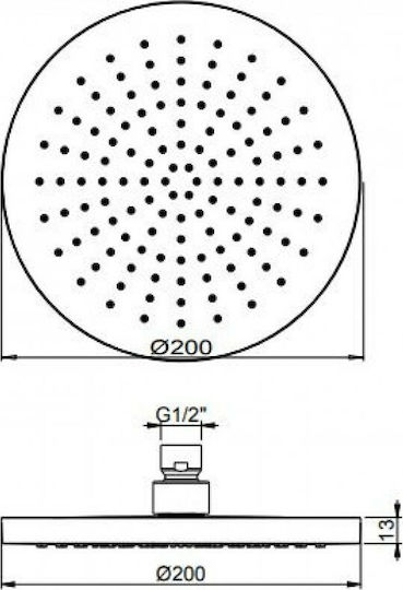 La Torre Round Rund Duschkopf 20cm Inox