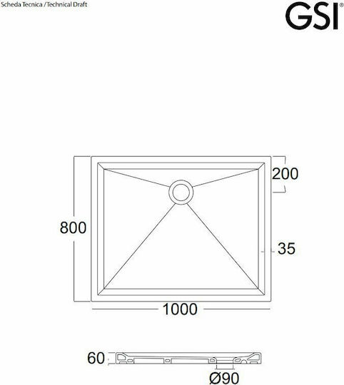 GSI Slim Ορθογώνια Πορσελάνινη Ντουζιέρα 100x80cm Μαύρη