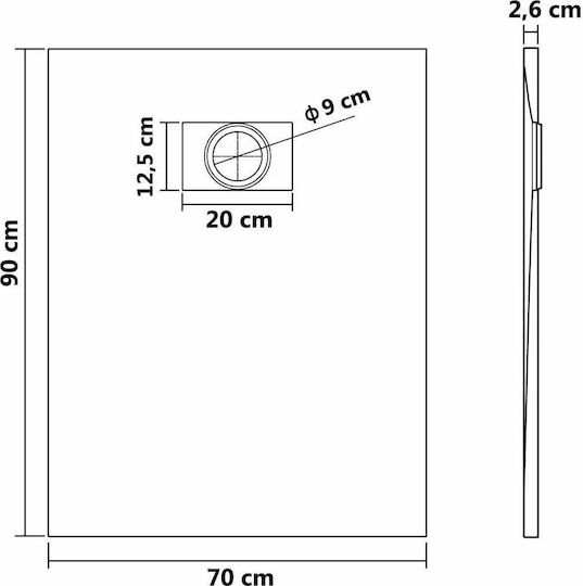 vidaXL Ορθογώνια Ακρυλική Ντουζιέρα 90x70cm Μαύρη