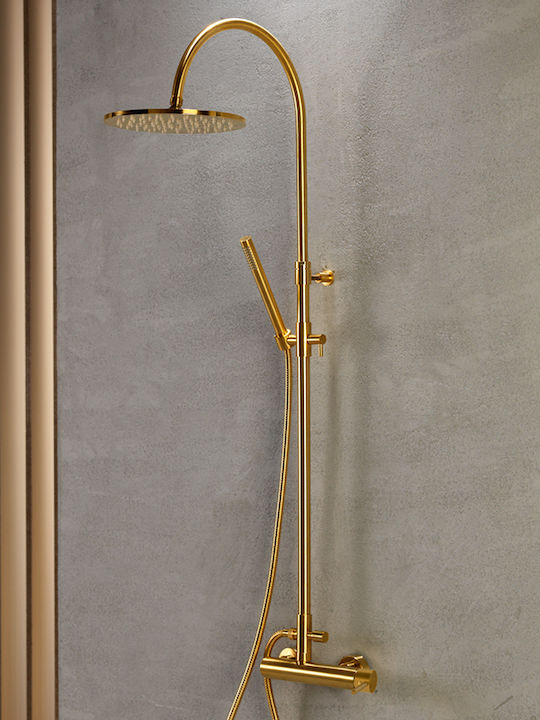 Armando Vicario Industrial Adjustable Shower Column with Bathtub Mixer 94-122cm Gold
