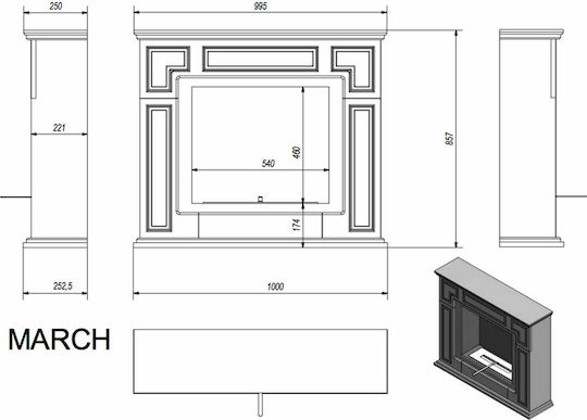 Kratki March Tuv Boden Bioethanol Kamine Innenbereich Weiß 100x25.25x85.7cm