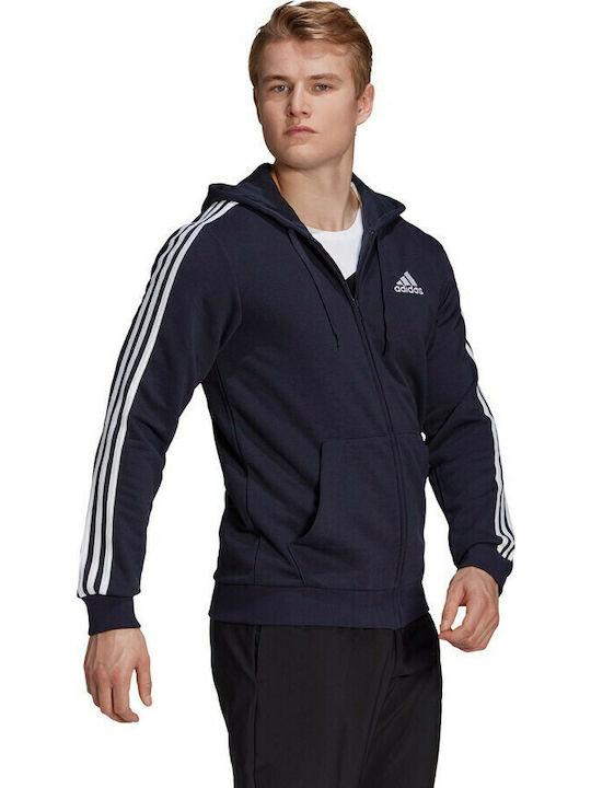 Essentials French Terry 3-Stripes Cardigan with Hood Navy