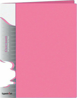 Typotrust Clipboard Flexible with 20 plastic sleeves Slides for Paper A4 Pink 1pcs